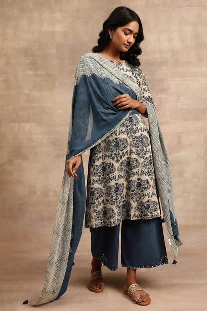 Indigo Printed Georgette Drape - wforwoman