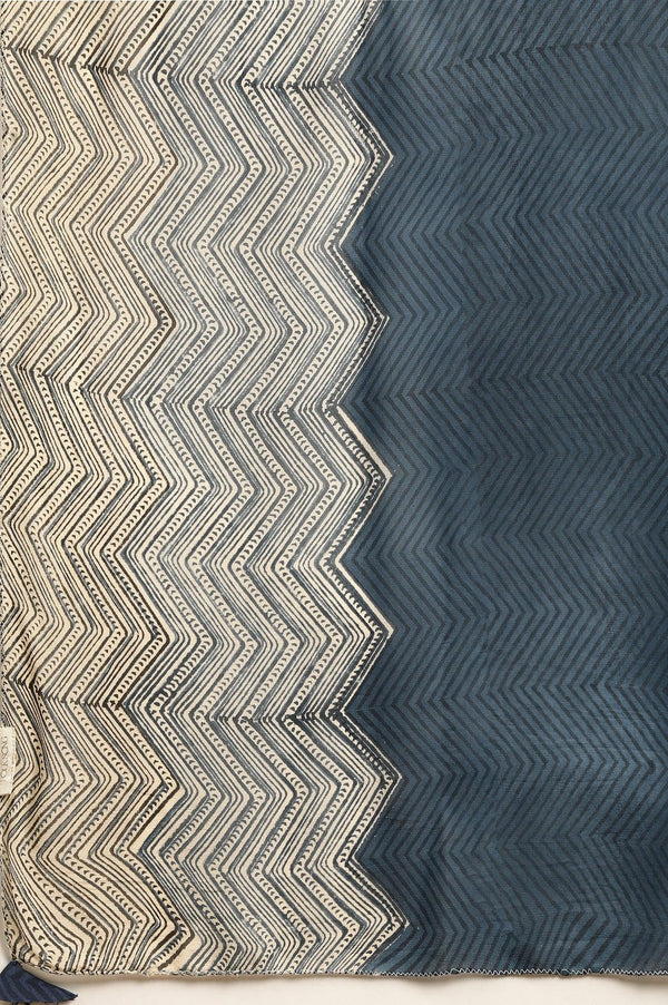 Indigo Printed Georgette Drape