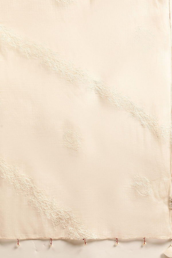 Beige Tepchi Embroidered Kota Drape