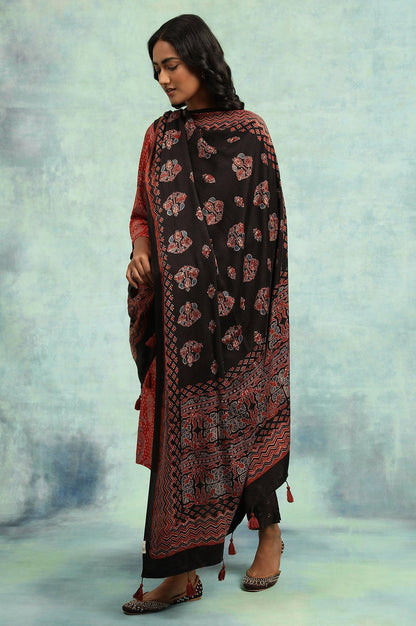 Espresso Ajrakh Drape In Lustrous Satin - wforwoman