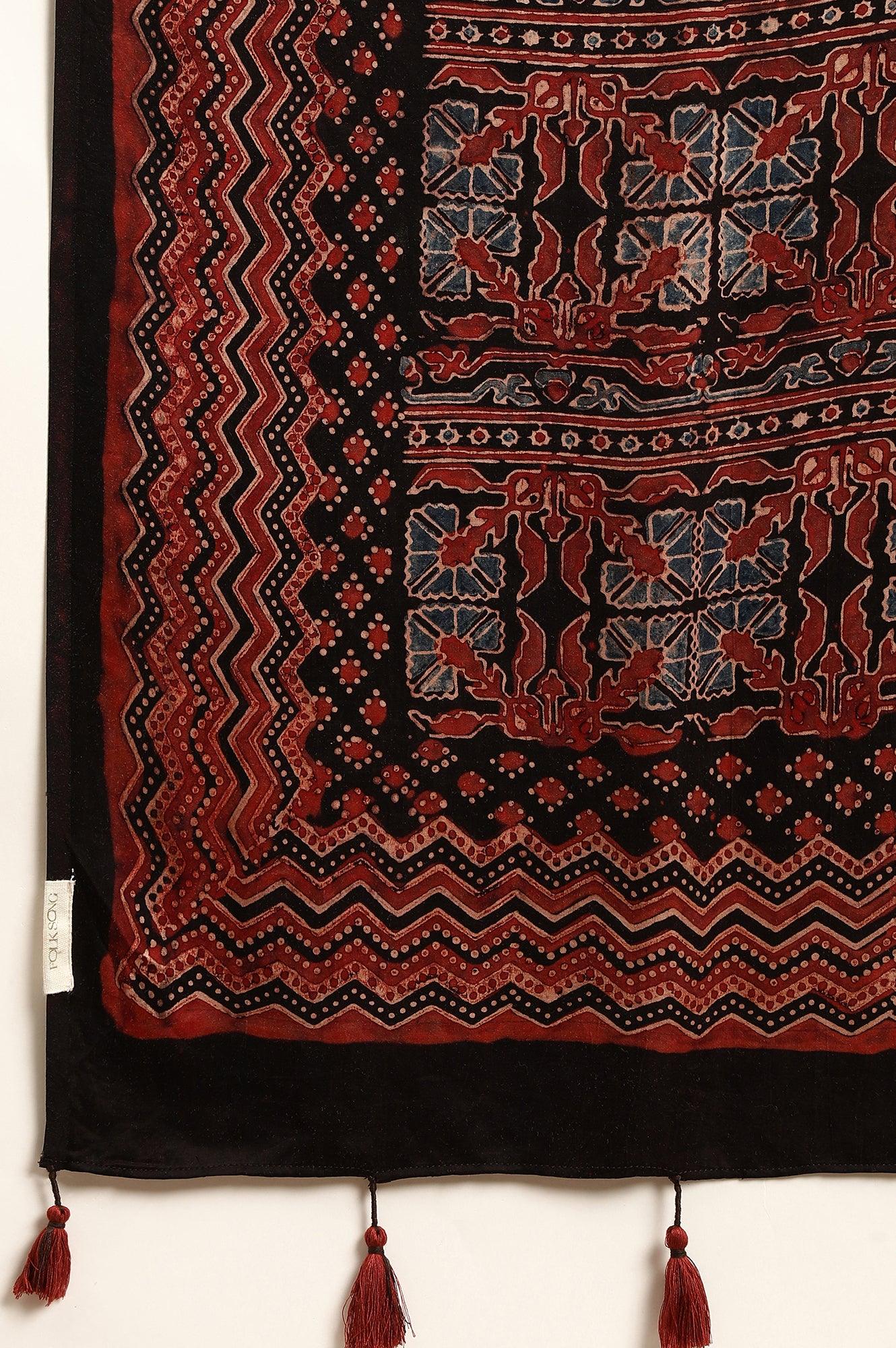 Espresso Ajrakh Drape In Lustrous Satin - wforwoman