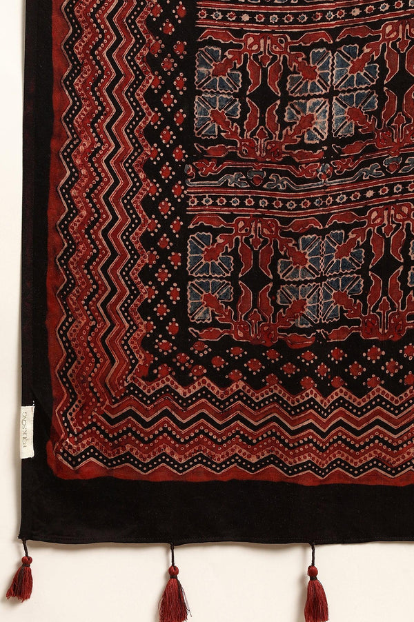 Espresso Ajrakh Drape In Lustrous Satin