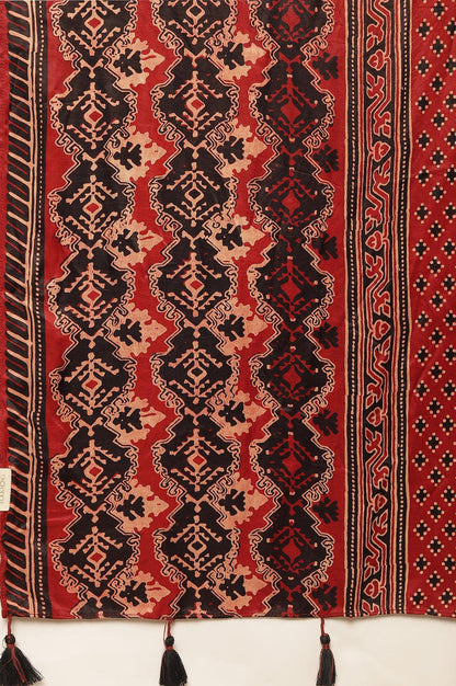 Brick Red Ajrakh Drape In Lustrous Satin - wforwoman