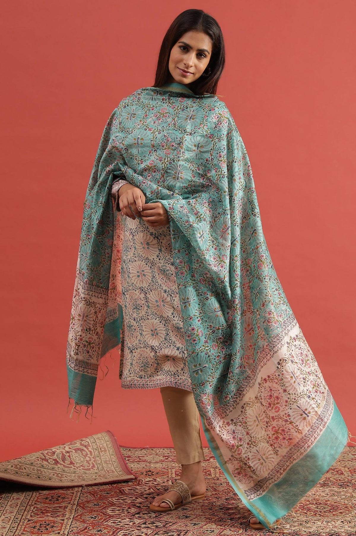 Jade Green Hand Block Print Dupatta - FS