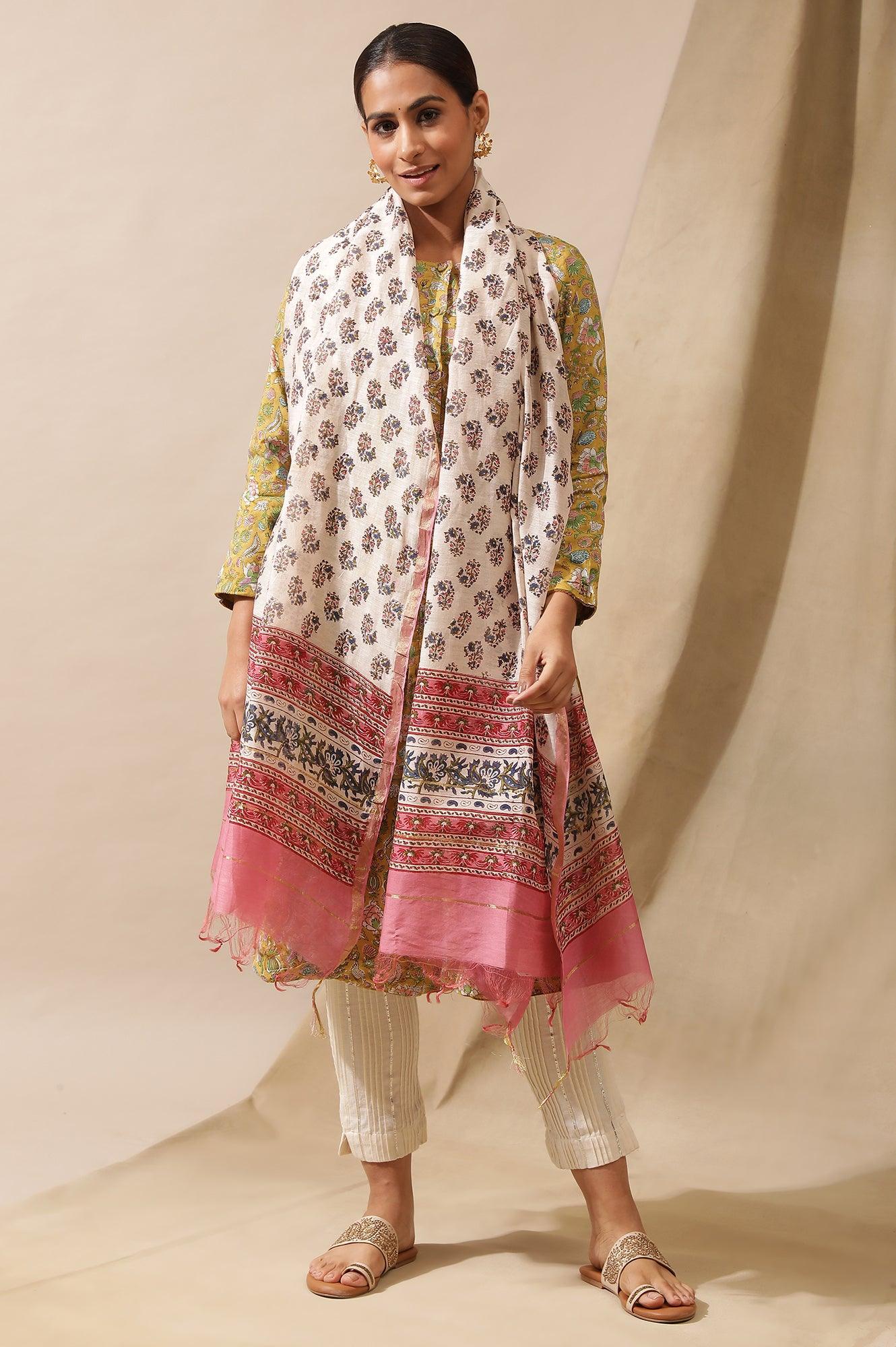 Pink Hand Block Print Drape - wforwoman