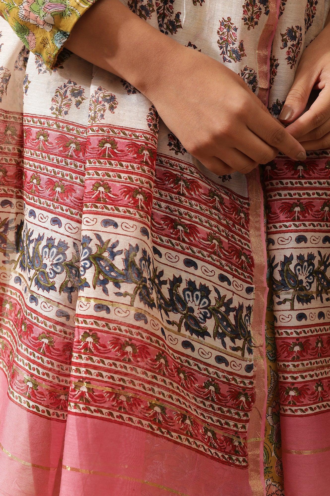 Pink Hand Block Print Drape - wforwoman