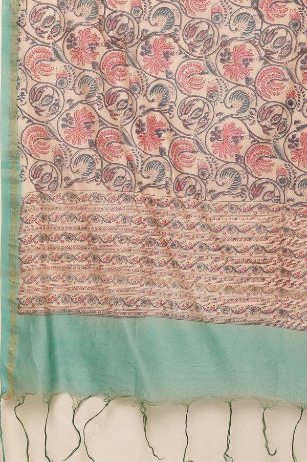 Green Multicolored Hand Block Print Drape