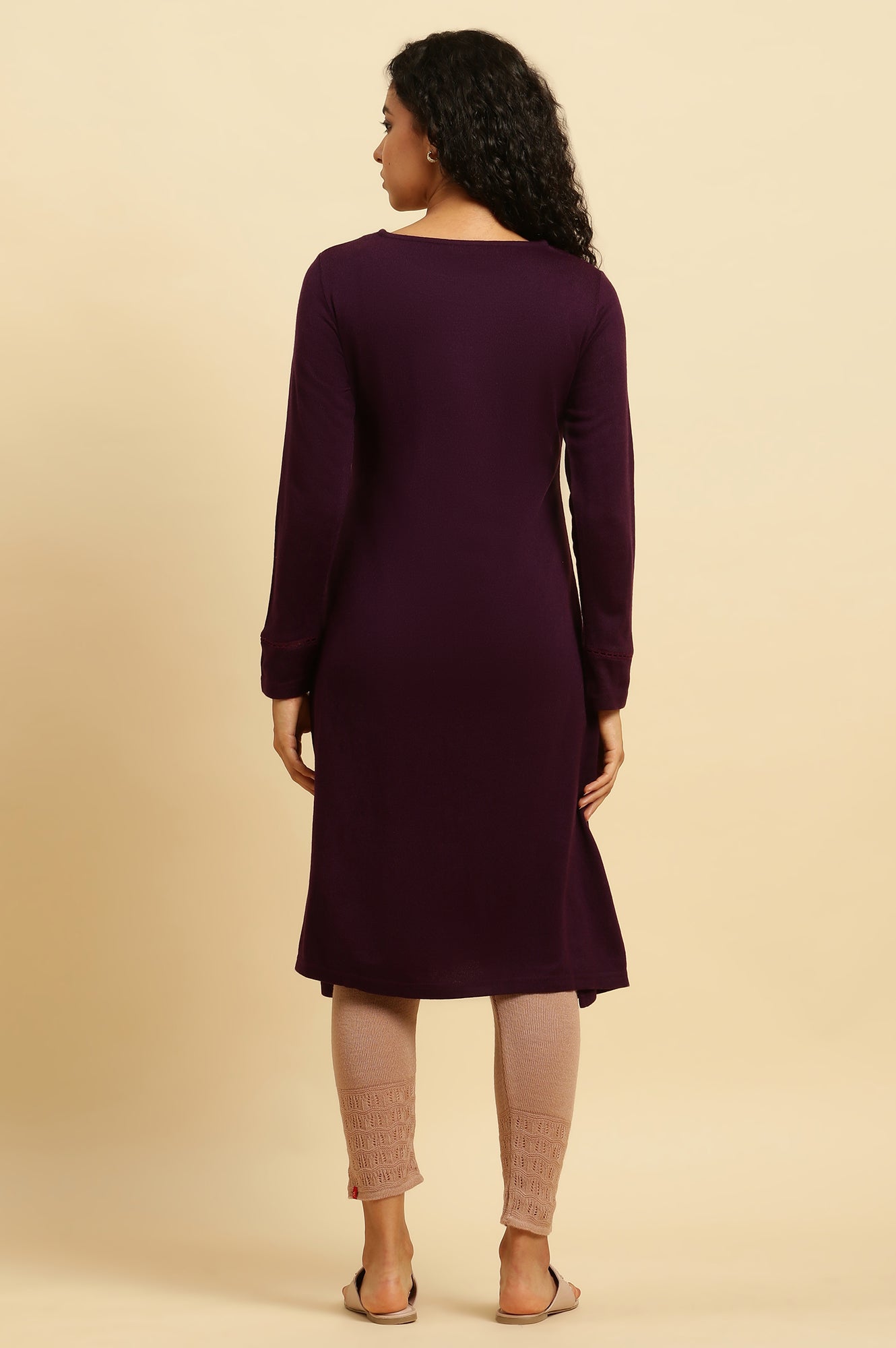 Purple Floral Embroidered Winter Kurta