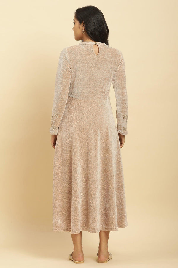 Cream Knitted Circular Flared Winter Dress