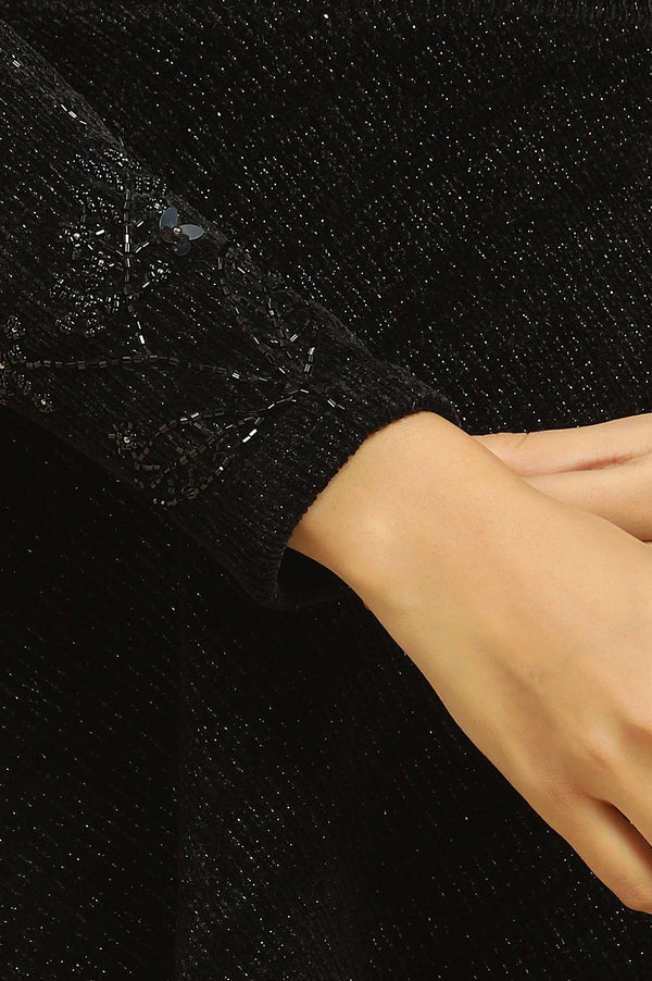 Black Knitted Circular Flared Winter Dress