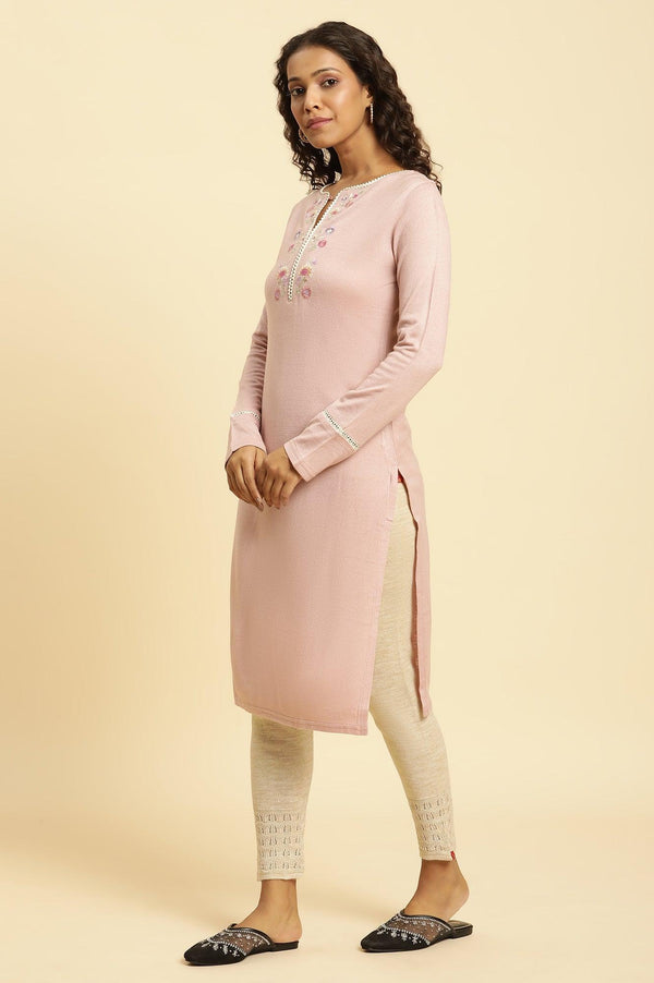 Lotus Pink Embroidered Winter Kurta