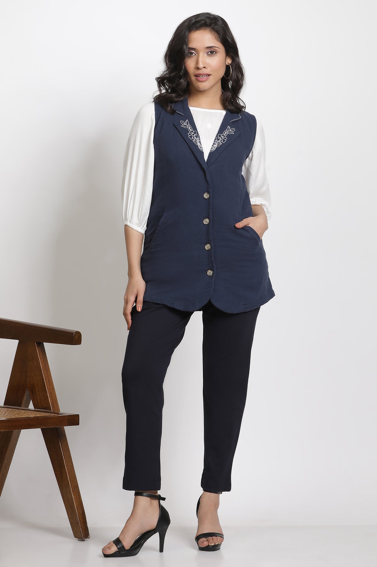 Blue Cotton Yarn Dyed Western Jacket - L