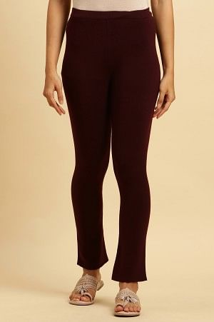 Maroon Solid Fit And Flare Pants - S