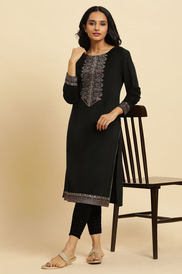 Black Solid Acrylic Mid Rise Ankle Length Skinny Fit Leggings