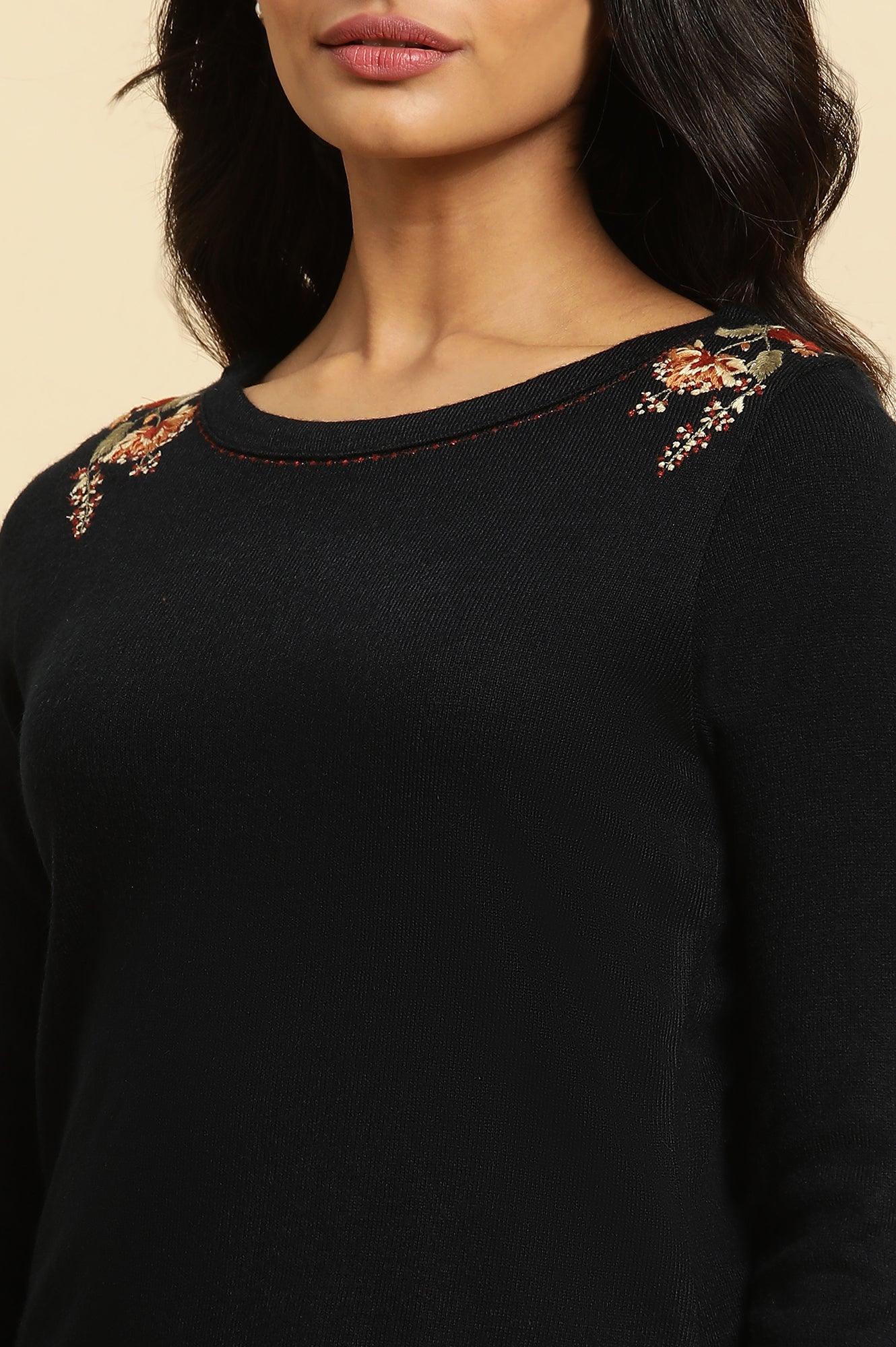 Navy Embroidered Asymmetrical Winter Kurta And Parallel Pants Set - wforwoman