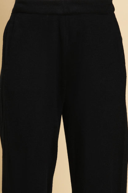 Navy Embroidered Asymmetrical Winter Kurta And Parallel Pants Set - wforwoman