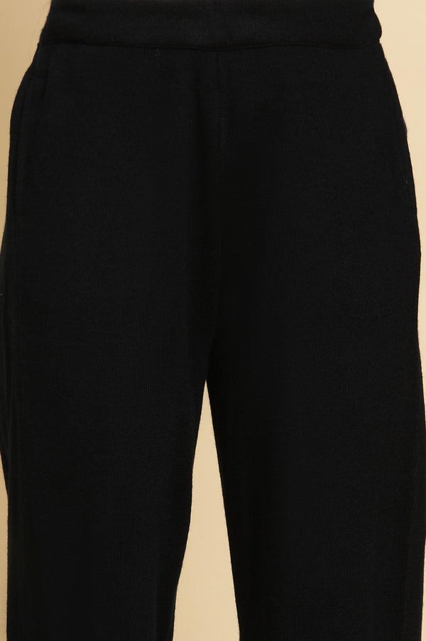 Navy Embroidered Asymmetrical Winter Kurta And Parallel Pants Set