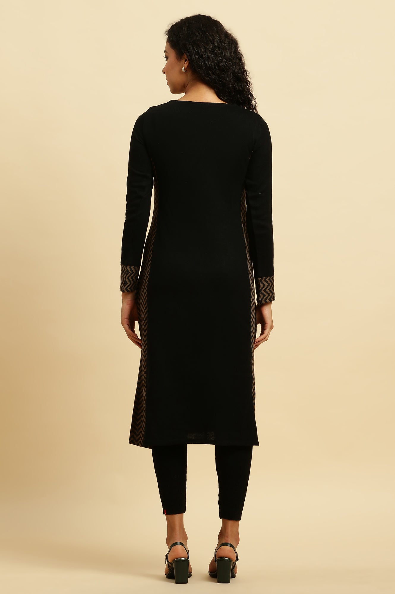 Black Embroidered Winter Kurta And Tights Set