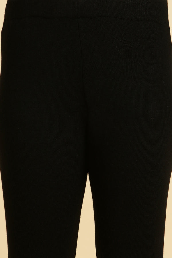 Black Embroidered Winter Kurta And Tights Set