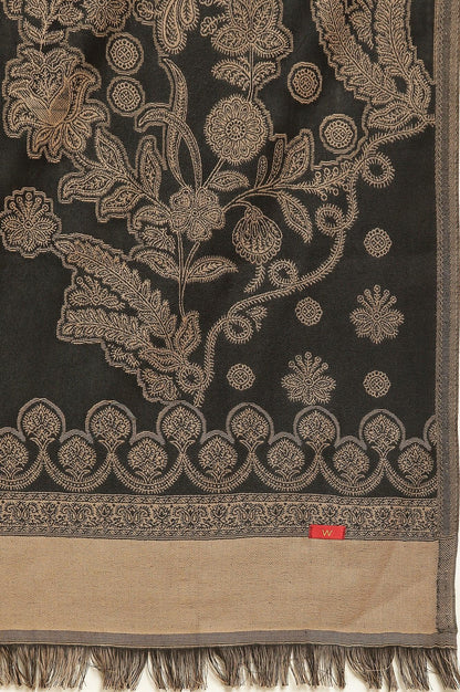 Black Jacquard Winter Kurta, Pants And Dupatta Set - wforwoman