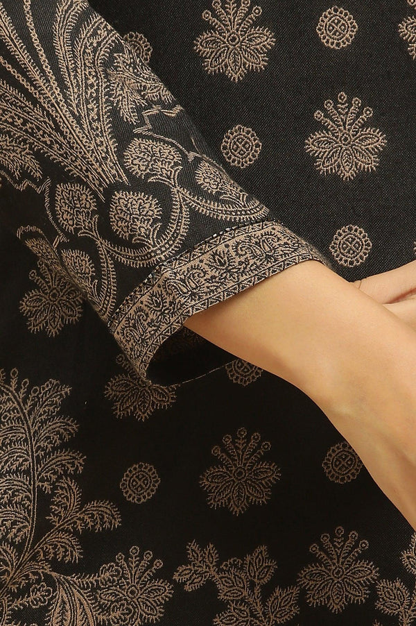 Black Jacquard Winter Kurta, Pants And Dupatta Set