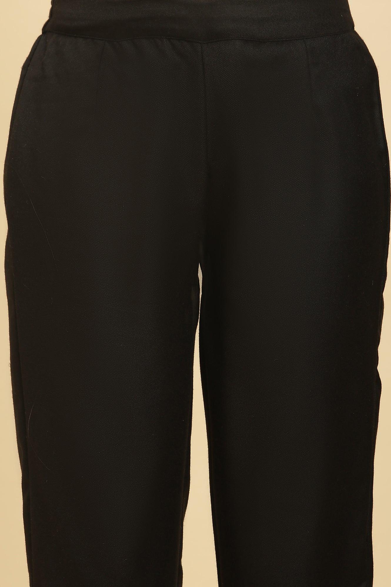 Black Jacquard Winter Kurta, Pants And Dupatta Set - wforwoman