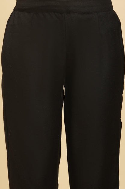 Black Jacquard Winter Kurta, Pants And Dupatta Set - wforwoman