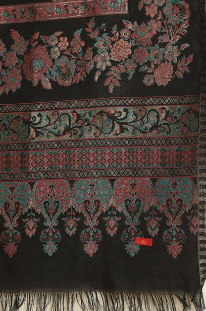 Black Paisley Yoke And Gold Zari Winter Kurta, Pants And Shawl Set - wforwoman