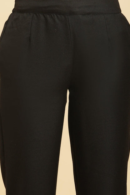 Black Paisley Yoke And Gold Zari Winter Kurta, Pants And Shawl Set - wforwoman