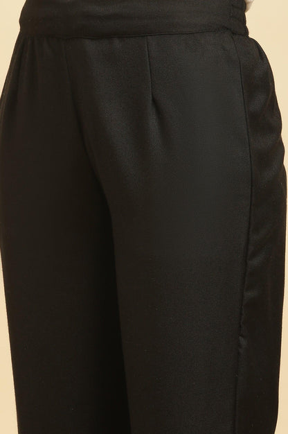 Black Paisley Yoke And Gold Zari Winter Kurta, Pants And Shawl Set - wforwoman