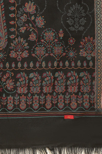 Black Printed Acrylic Kurta, Pants And Shawl Set - wforwoman
