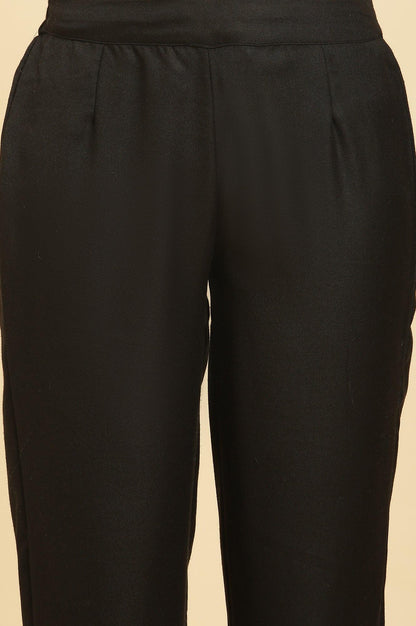 Black Printed Acrylic Kurta, Pants And Shawl Set - wforwoman