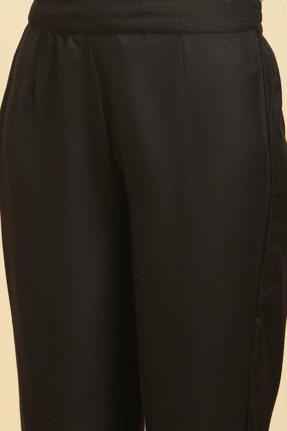 Black Printed Acrylic Kurta, Pants And Shawl Set - wforwoman