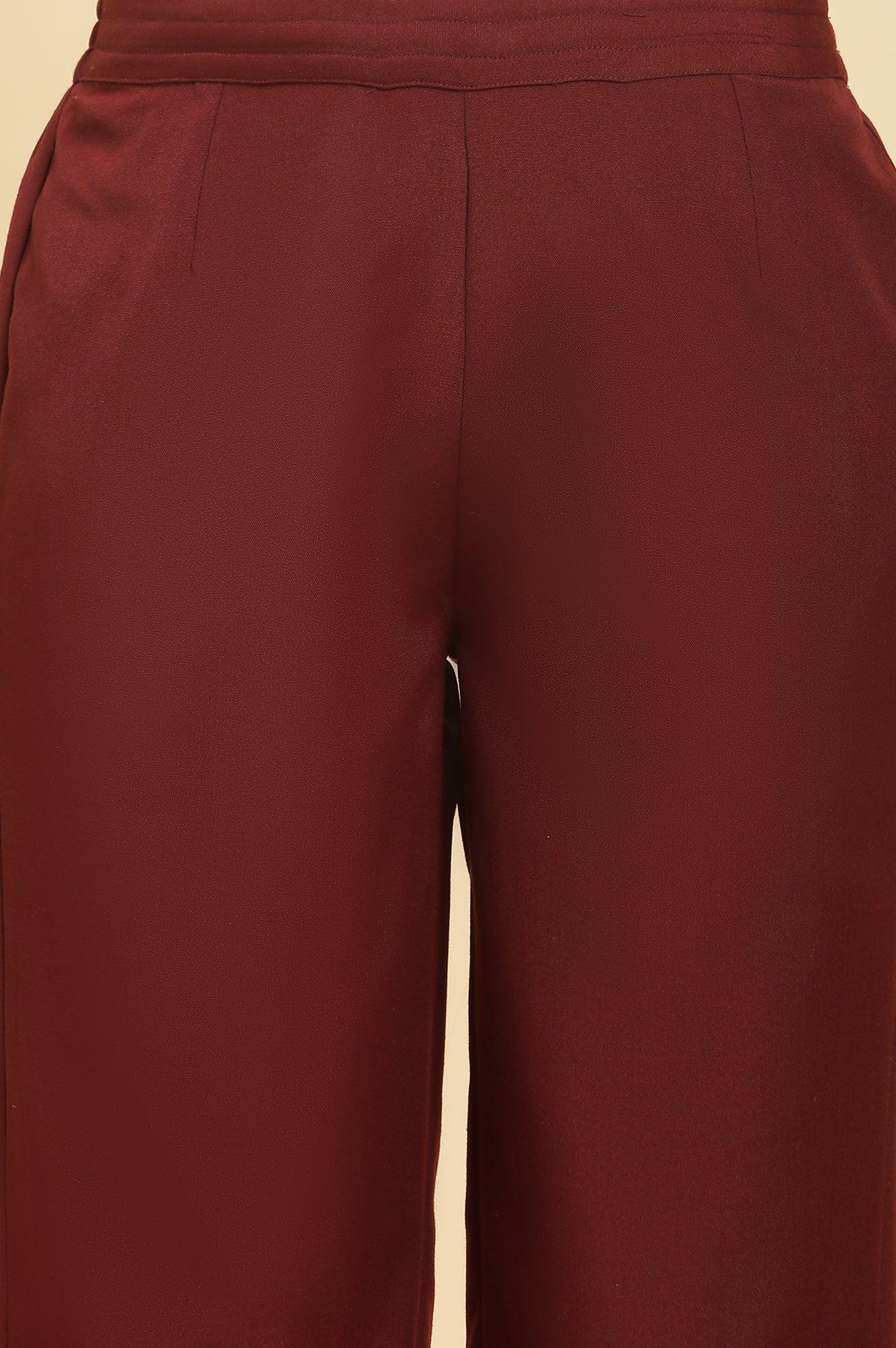 Maroon Printed Acrylic Kurta, Pants And Shawl Set - wforwoman