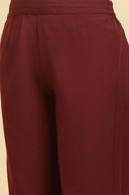 Maroon Printed Acrylic Kurta, Pants And Shawl Set - wforwoman