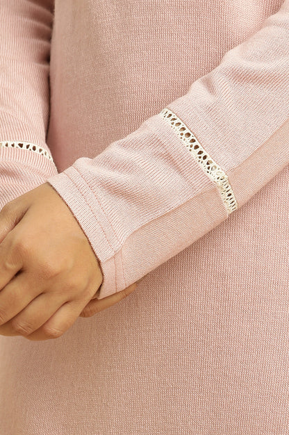 Pink Embroidered Winter Kurta And Tights Set