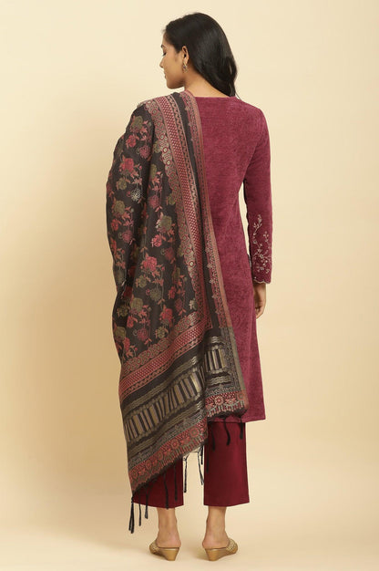 Red Zari Embroidered Kurta, Pants And Jacquard Dupatta Set - wforwoman