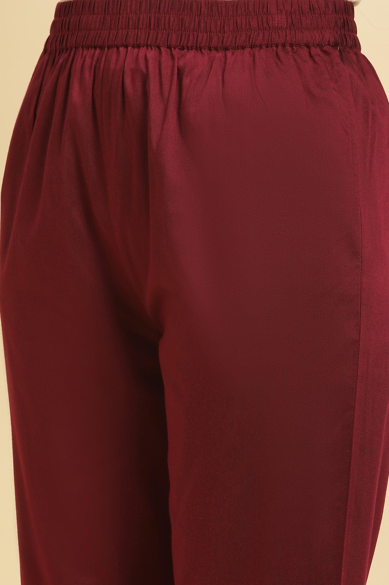 Red Zari Embroidered Kurta, Pants And Jacquard Dupatta Set - wforwoman