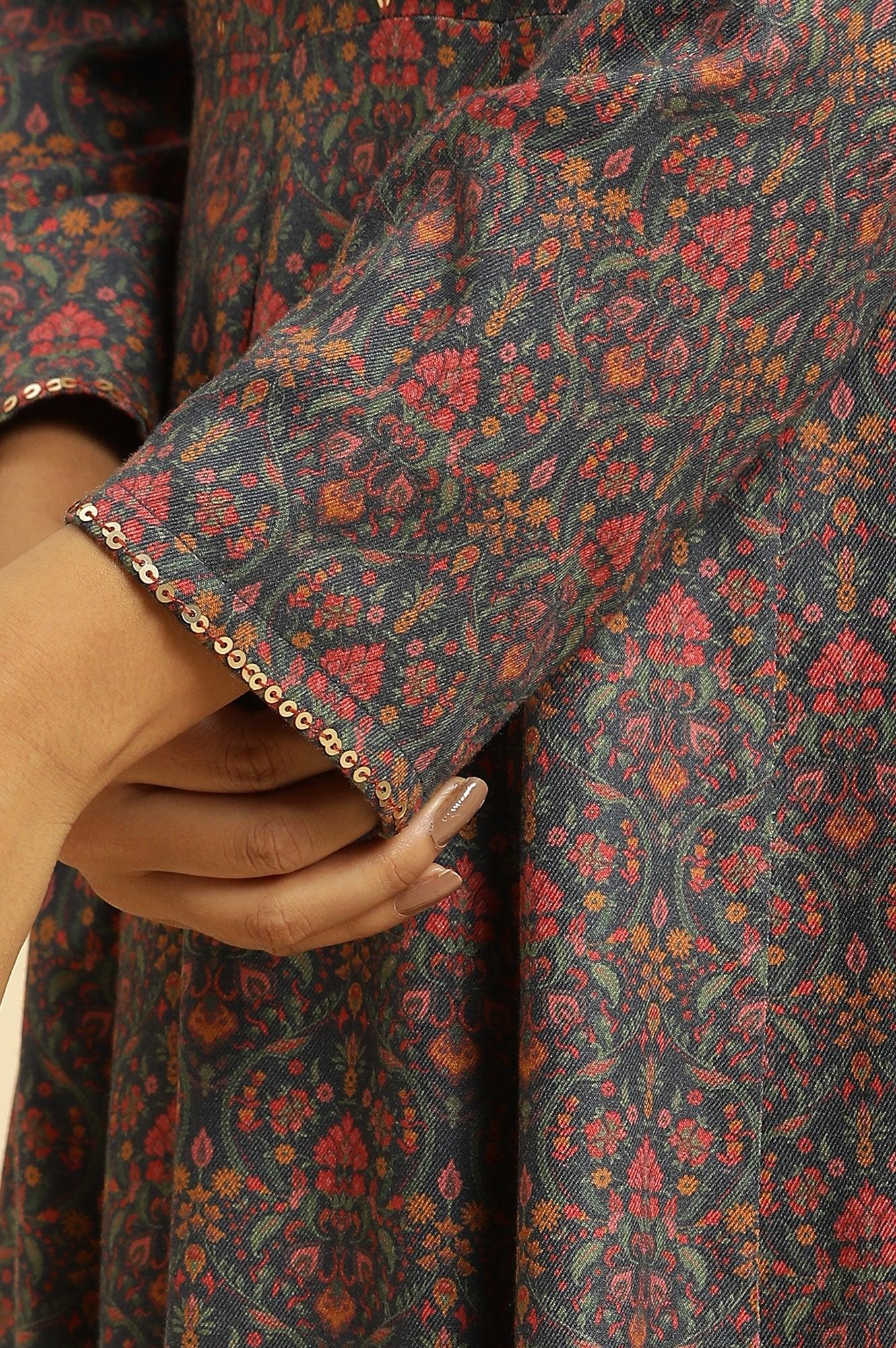 Blue Embellished Flared Kurta And Pants Set - wforwoman