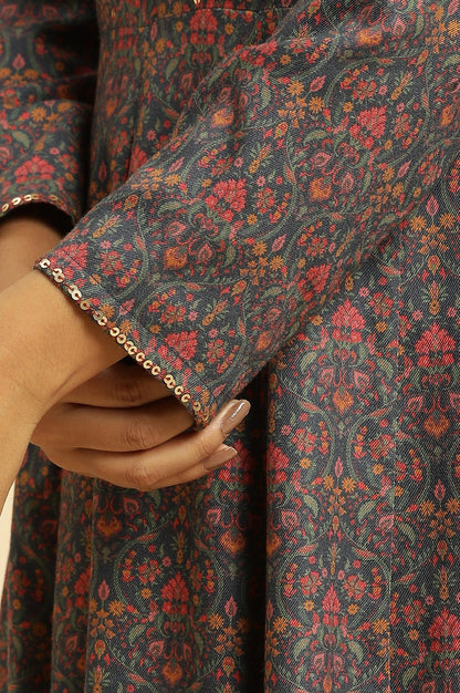 Blue Embellished Flared Kurta And Pants Set - wforwoman