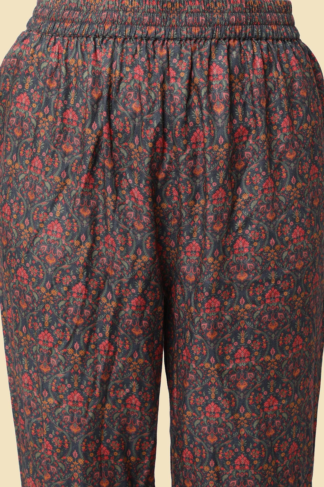 Blue Embellished Flared Kurta And Pants Set - wforwoman