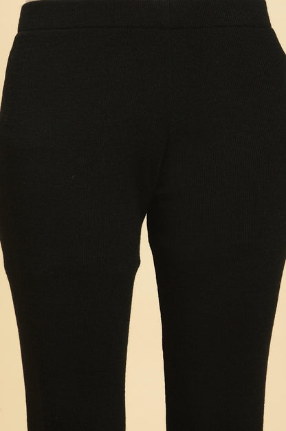 Black Paisley Printed Winter Kurta And Tights Set - wforwoman