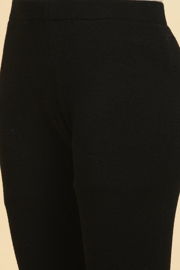 Black Paisley Printed Winter Kurta And Tights Set