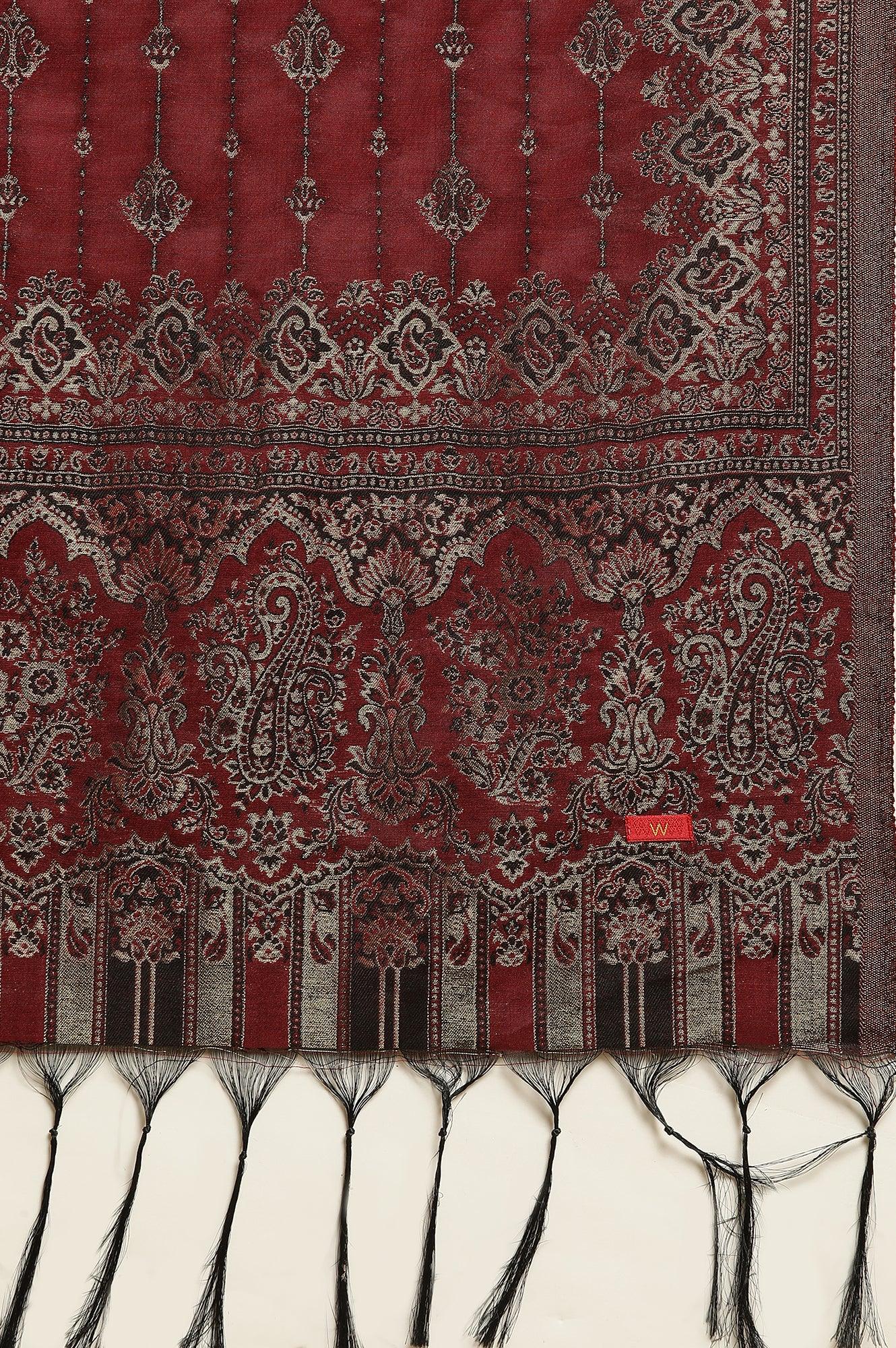 Blue Embroidered Velvet Winter Kurta, Pants And Shawl Set - wforwoman