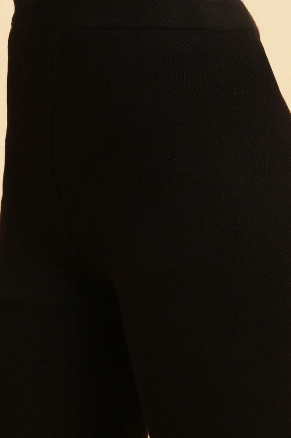 Black Solid Fit And Flare Pants