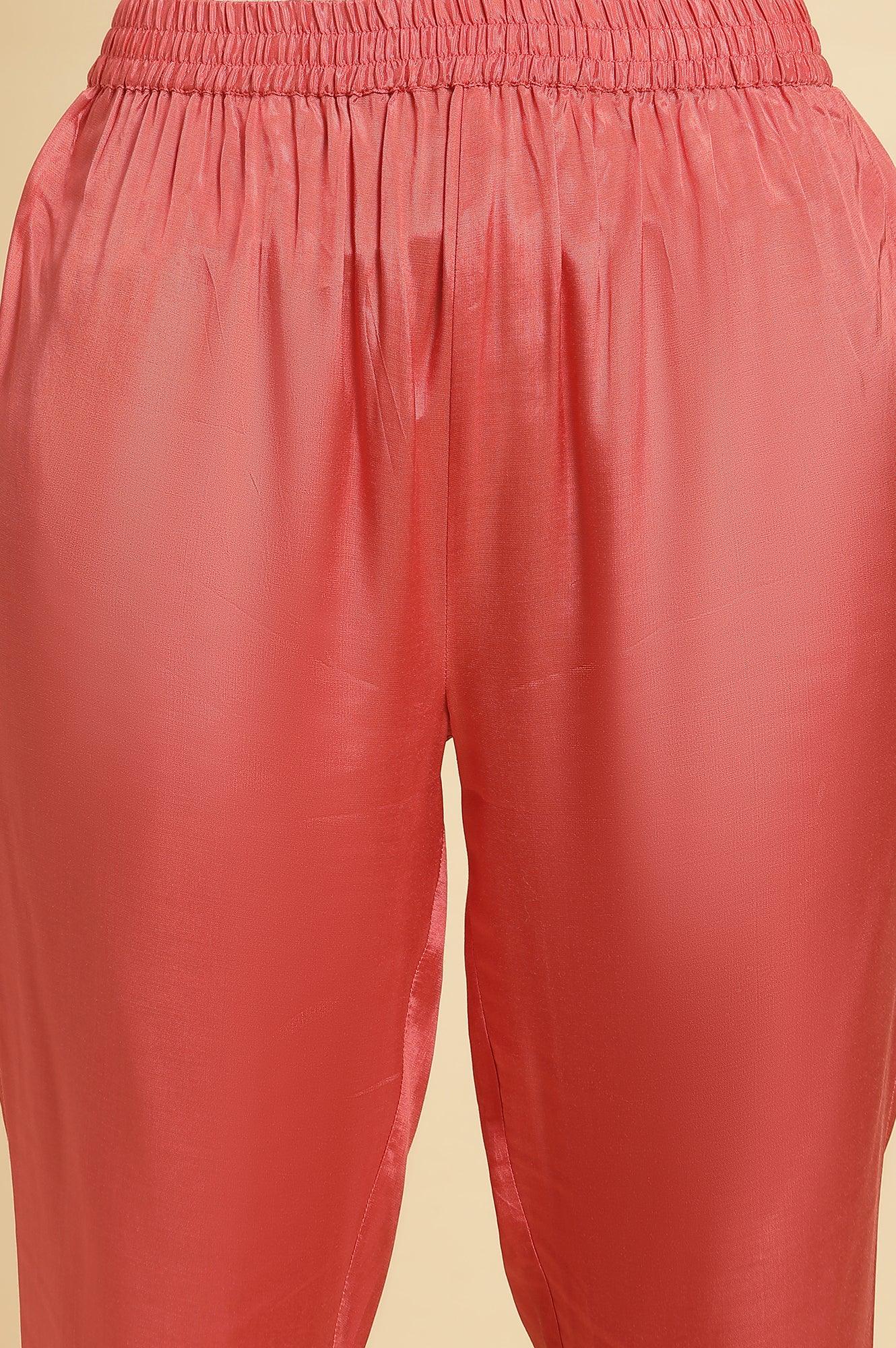 Pink Embroidered Anarkali Kurta, Pants &amp; Printed Dupatta Set - wforwoman