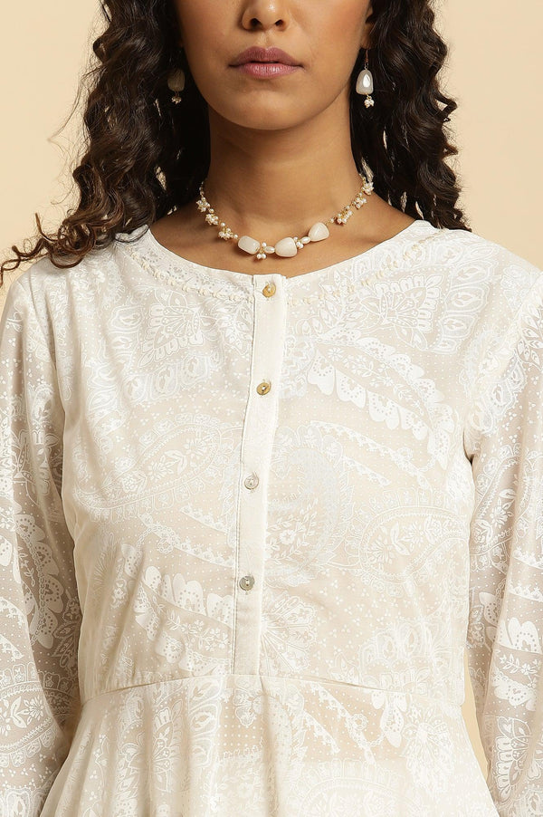 White Printed Flared Kurta And Pants Set