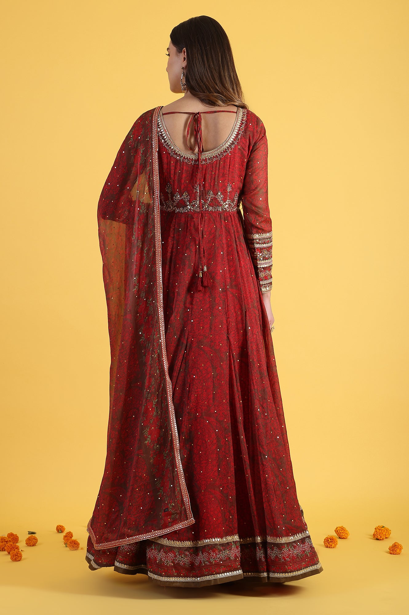Buy Red Dori Embroidery Chiffon Flared Dresses with Dupatta Set Online for Woman | WforWoman Buy Red Dori Embroidery Chiffon Flared Dresses with Dupatta Set Online for Woman | WforWoman