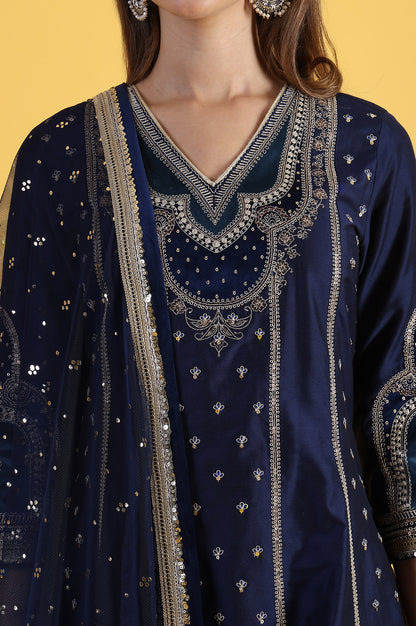 Blue Embroidered Kurta &amp; Sharara with Dupatta Set