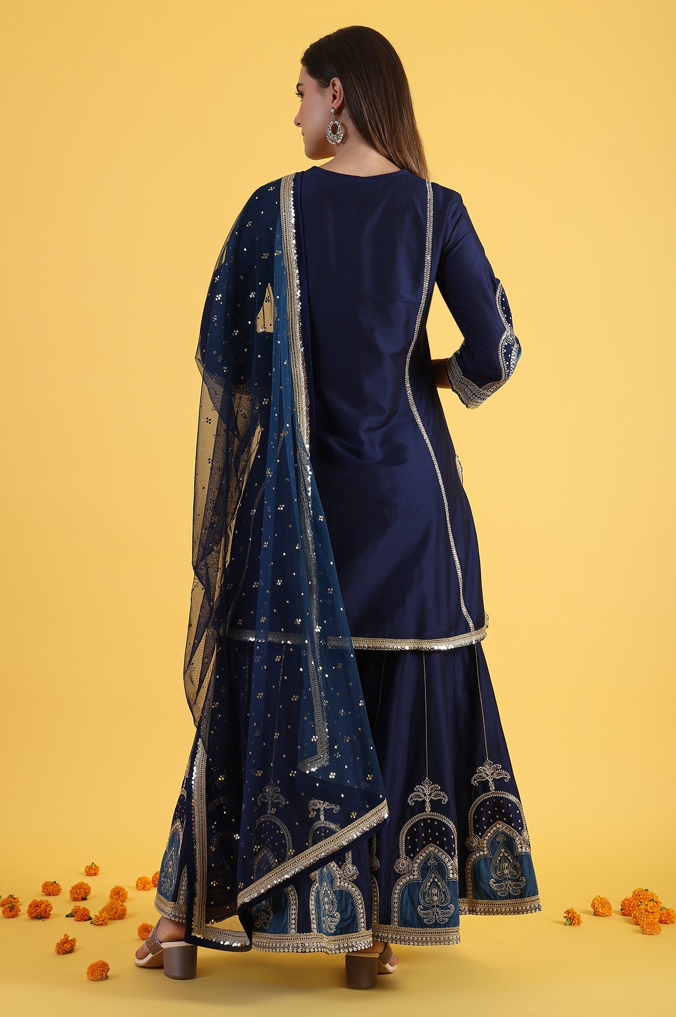 Blue Embroidered Kurta &amp; Sharara with Dupatta Set